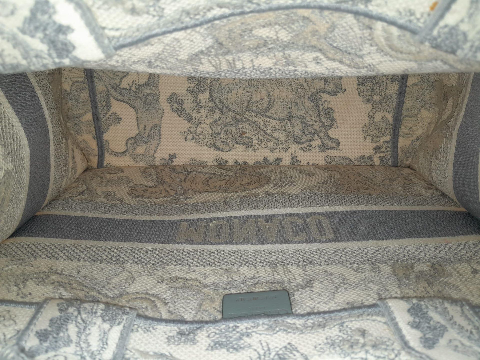 A Christian Dior small toile de jouy book tote bag, grey/white embroidery, top handles. Size approx. - Image 5 of 7