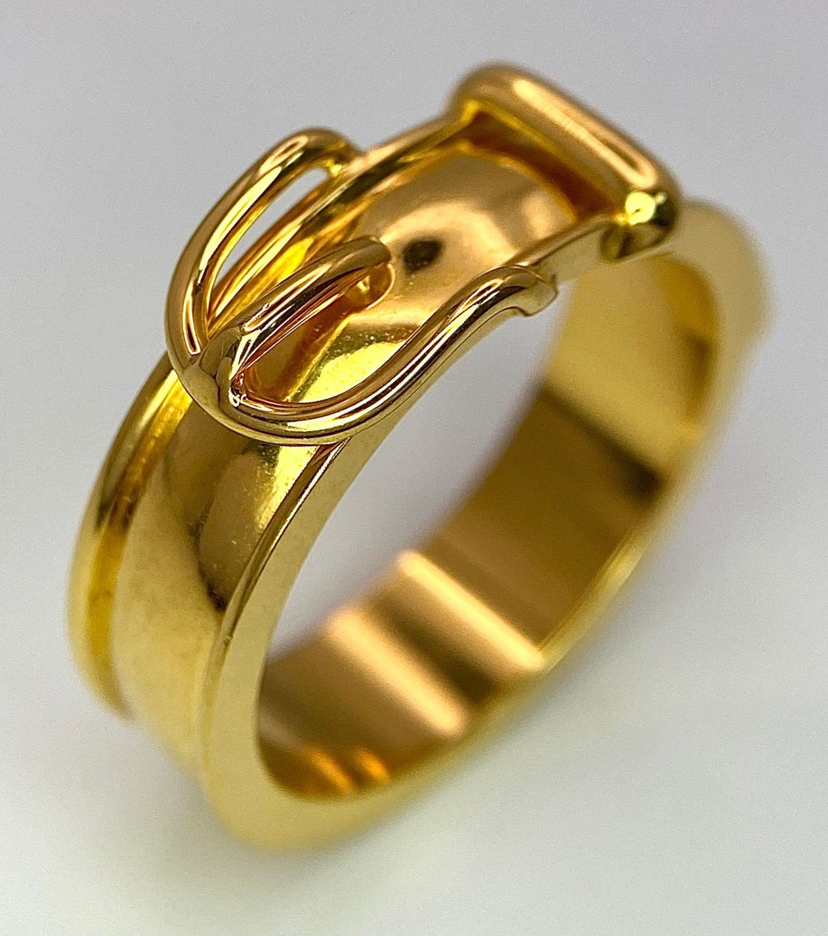 A Gold Plated Hermes Designer Belt Buckle Ring. Size S.