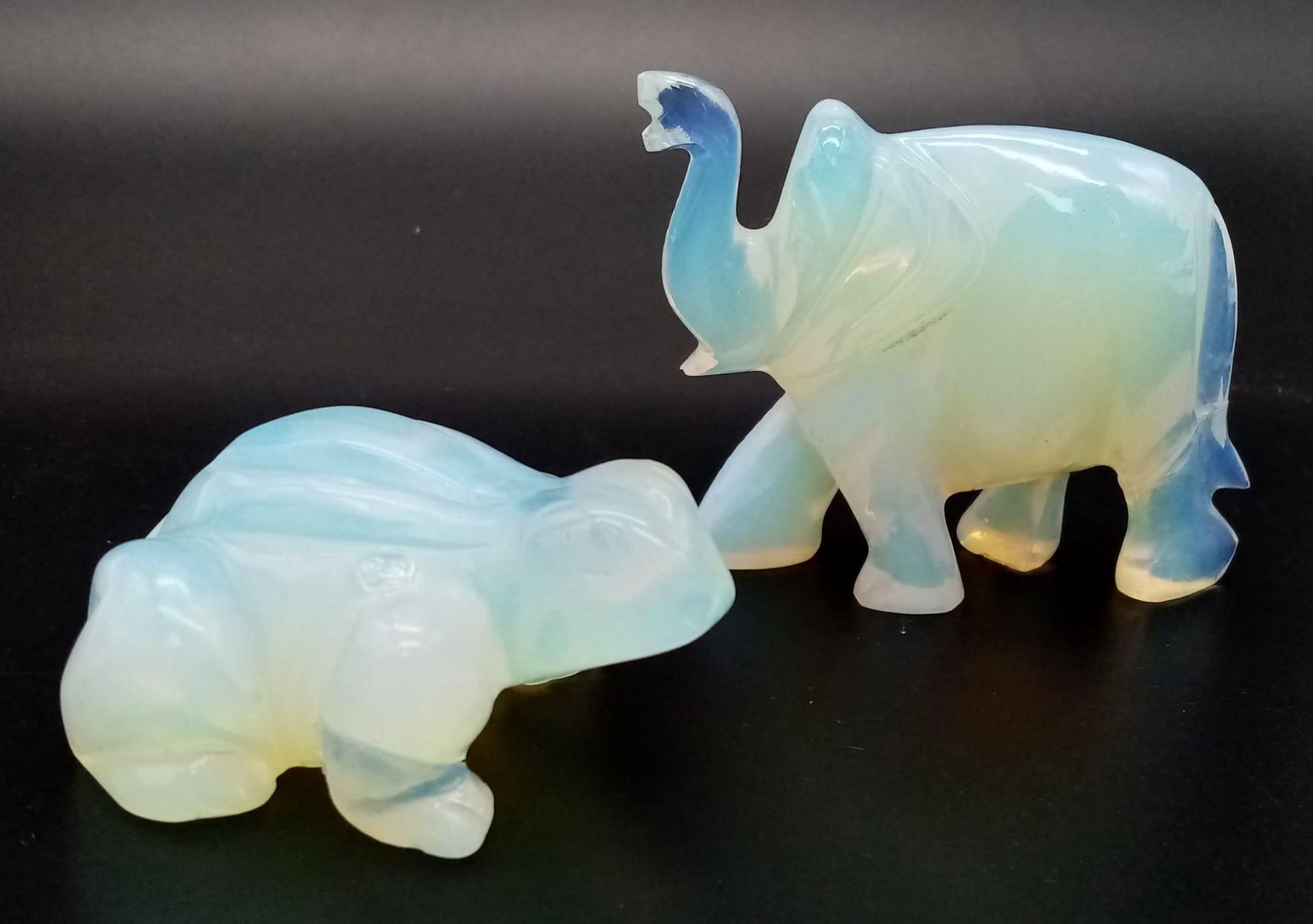Two Opalite Animal Figurines - Frog and an Elephant. Both 6cm.