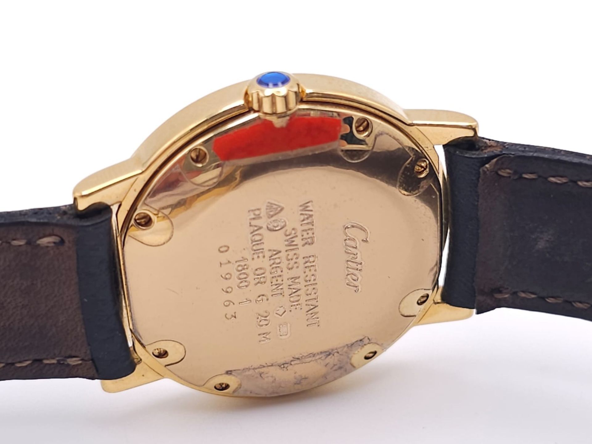 A Must De Cartier Gold Plated Silver Quartz Ladies Watch. Black leather strap. Gold plated silver - Image 6 of 11