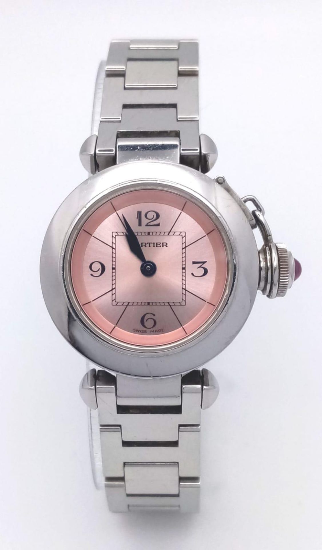 A Pasha De Cartier Quartz Ladies Watch. Stainless steel bracelet and case - 28mm. Metallic pink - Image 3 of 19