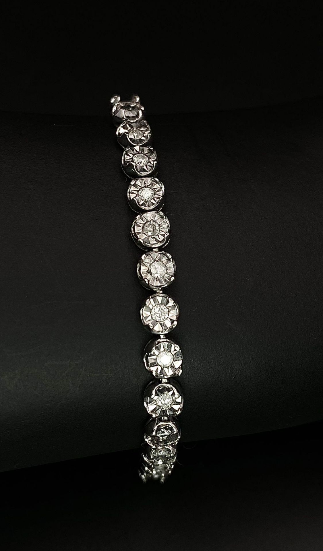 A White Gold Diamond Necklace and Tennis Bracelet. Necklace - 10k white gold with slightly graduated - Image 7 of 12
