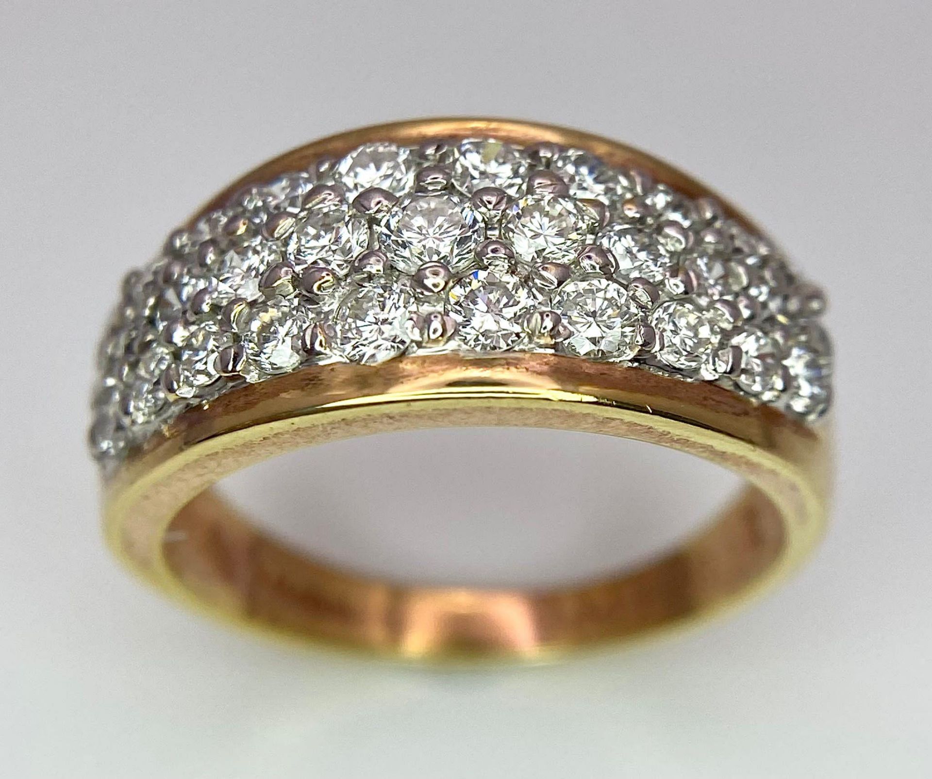 An 18K Yellow Gold Three-Row Cluster Ring. 1ctw. Size M. 5.5g total weight. - Bild 9 aus 15