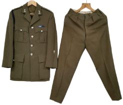 A British Army Officer’s Service Dress jacket and trousers, mid-1960s vintage, with insignia for a