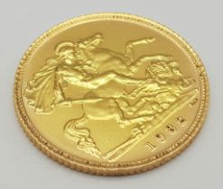 A 1982 Queen Elizabeth II 22K Gold Half Sovereign.