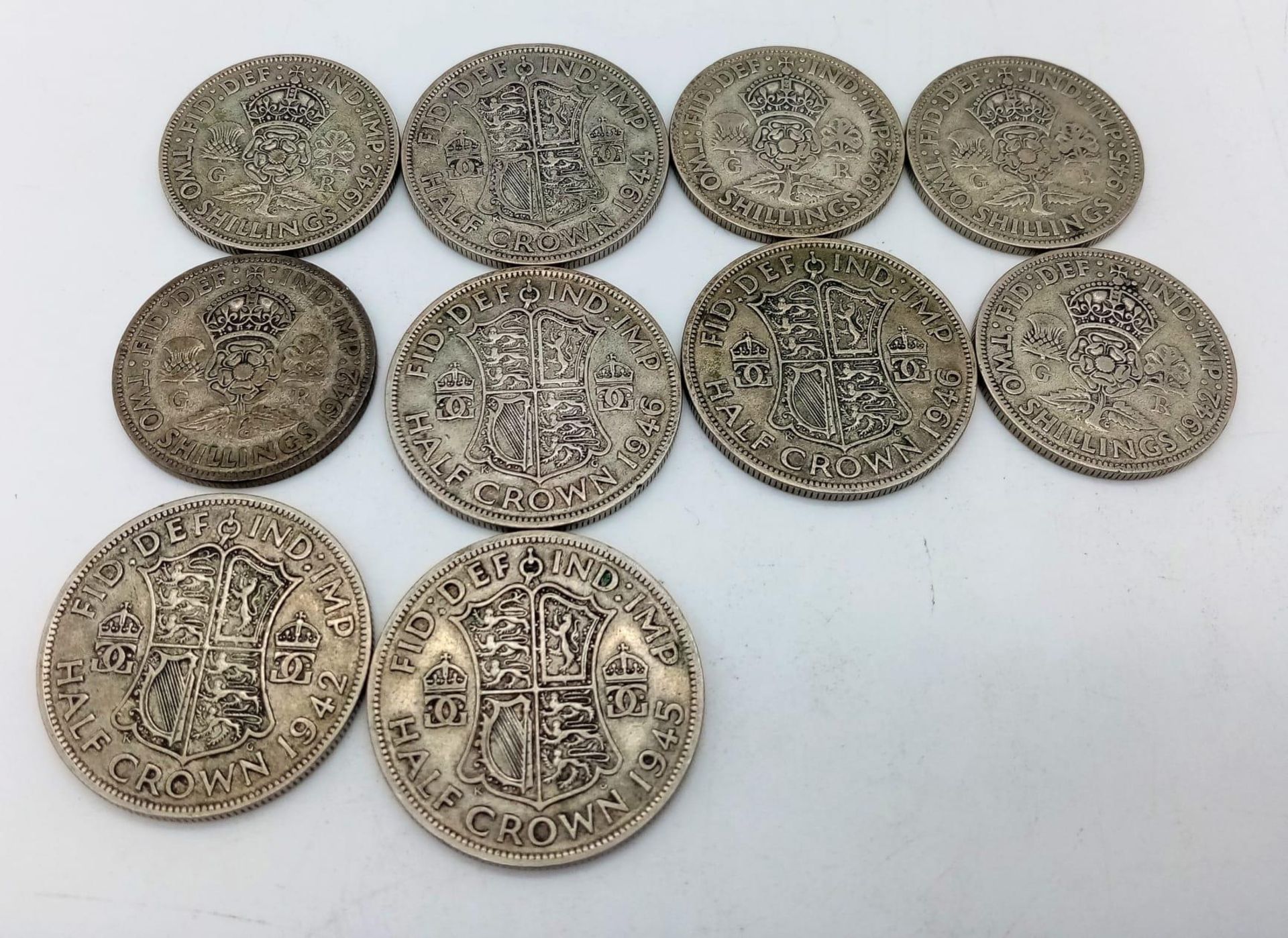 A Parcel of Ten Pre-1947 British Silver Half Crowns and Florins /Two Shillings. All Fine to Very - Image 2 of 3