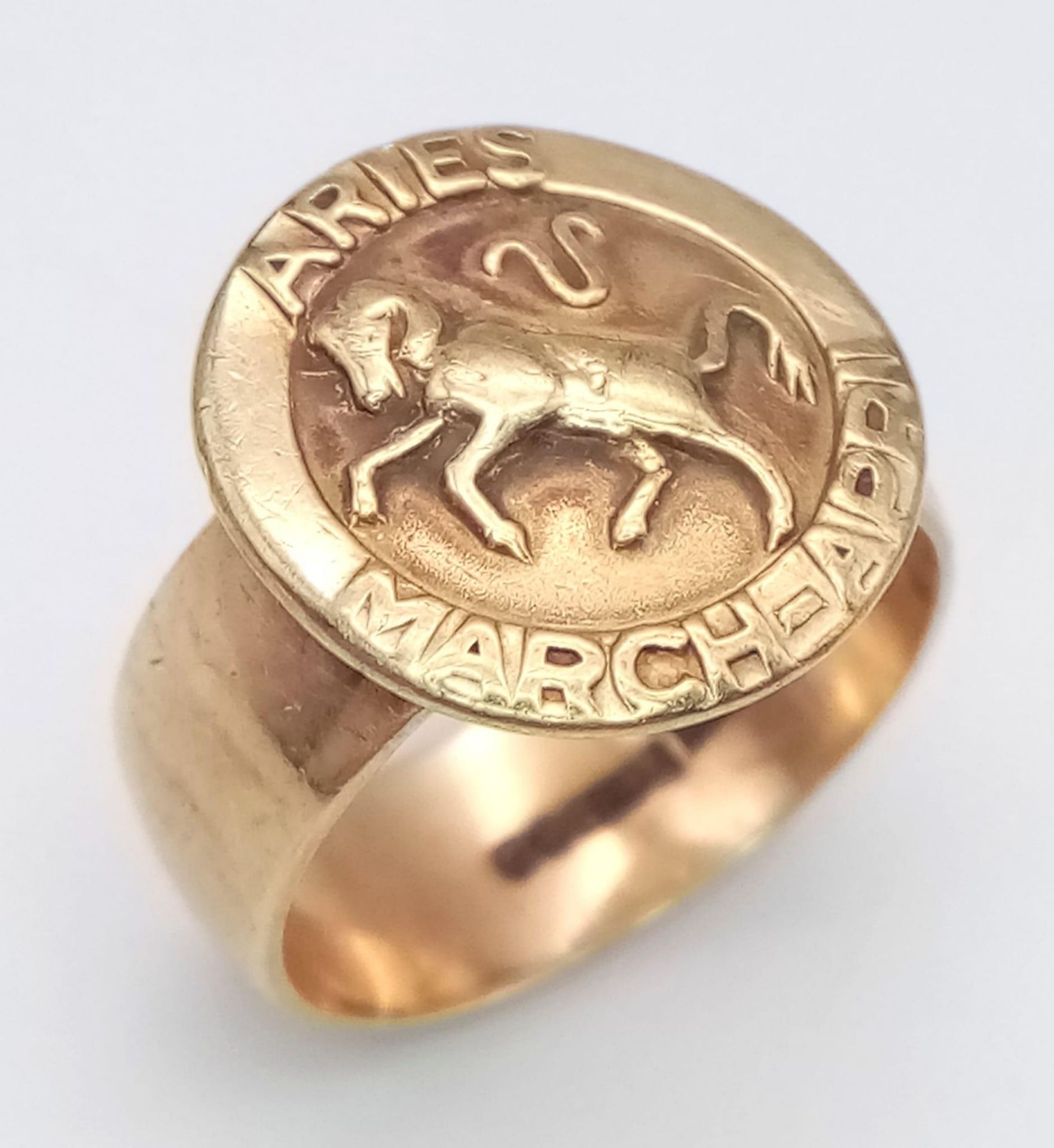 9K YELLOW GOLD ARIES STAR SIGN ASTROLOGY RING, WEIGHT 5.6G SIZE M - Bild 2 aus 4