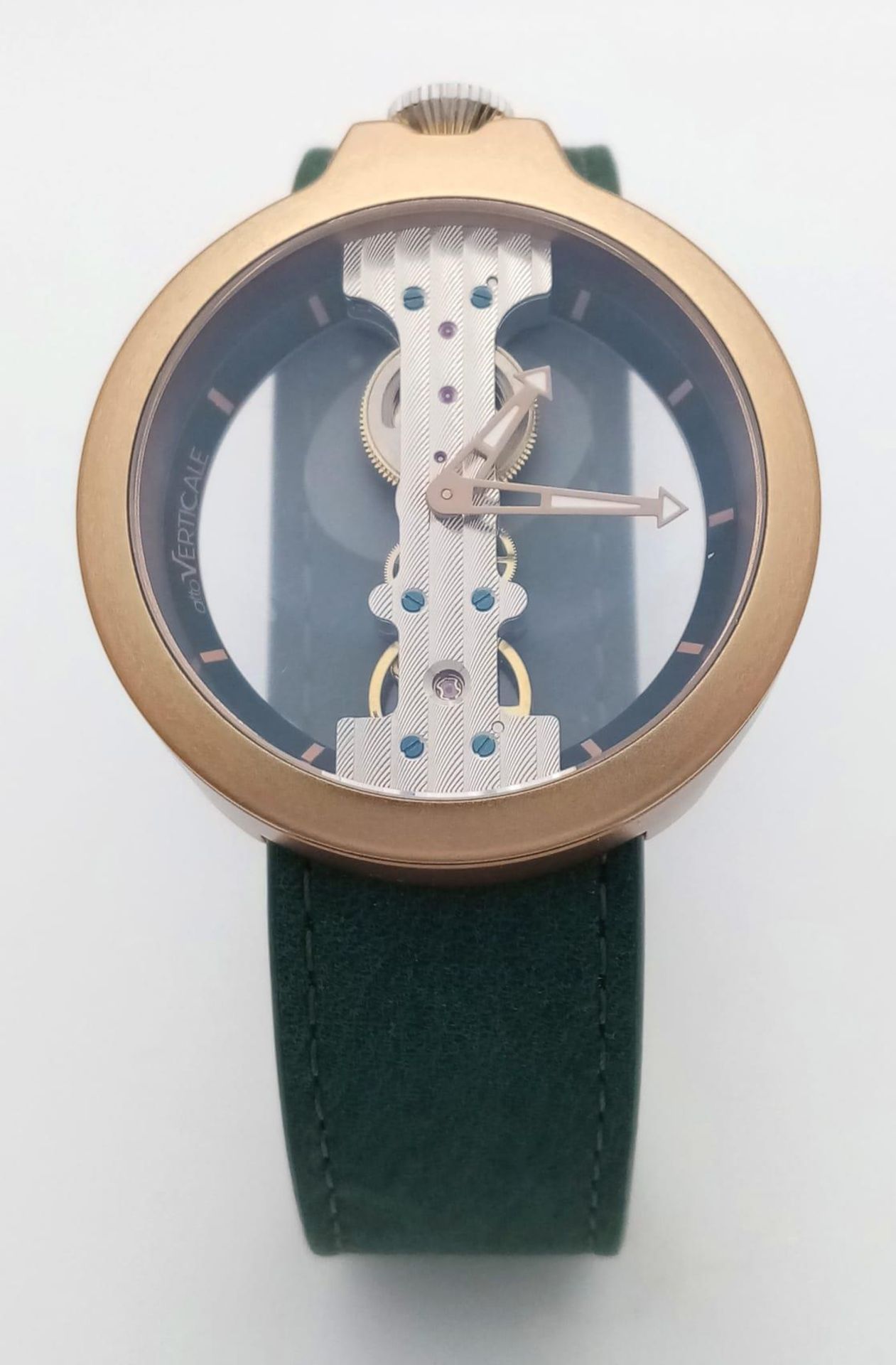 A Verticale Mechanical Top Winder Unisex Watch. Green leather strap. Rose gold tone ceramic gilded - Image 2 of 6