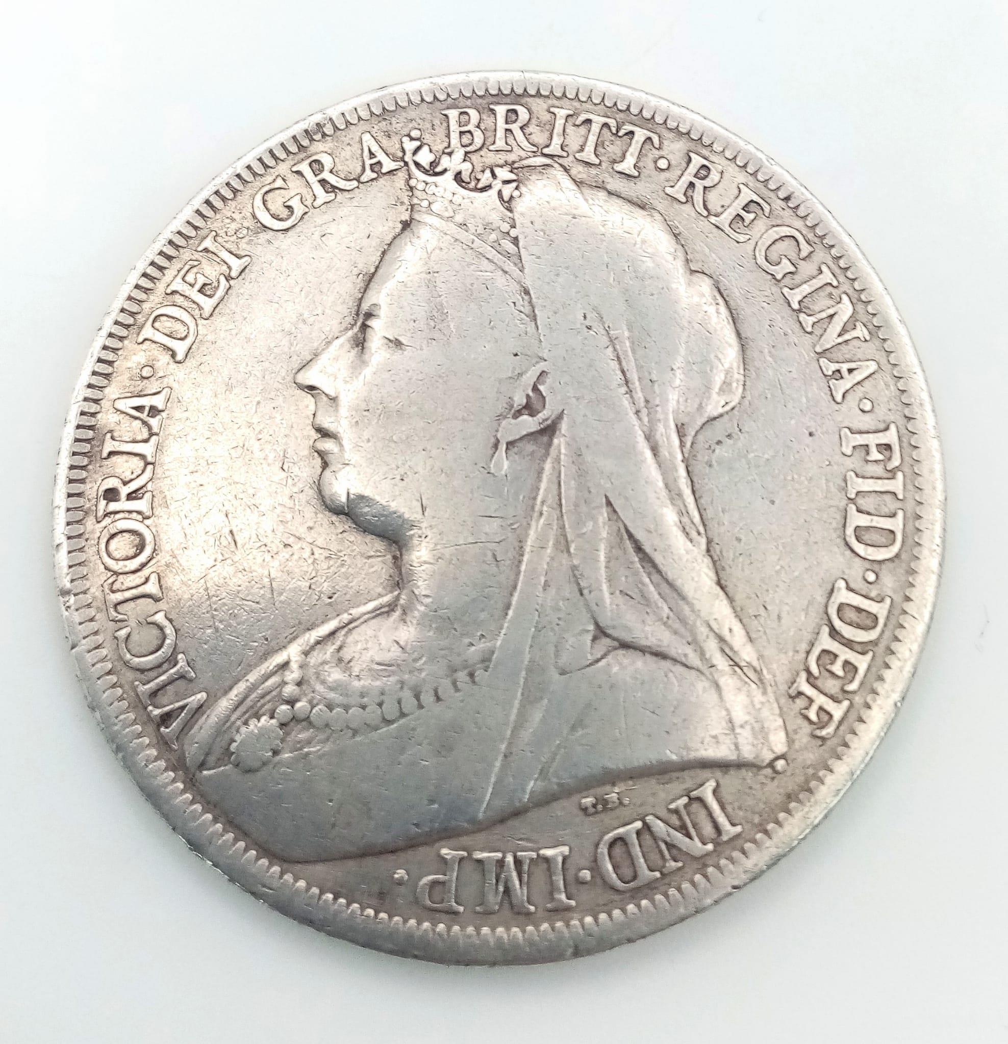 An 1899 Queen Victoria Silver Crown Coin. VF grade but please see photos. - Image 2 of 3