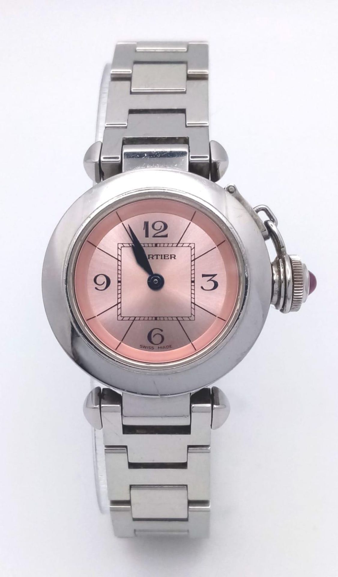 A Pasha De Cartier Quartz Ladies Watch. Stainless steel bracelet and case - 28mm. Metallic pink - Bild 2 aus 19
