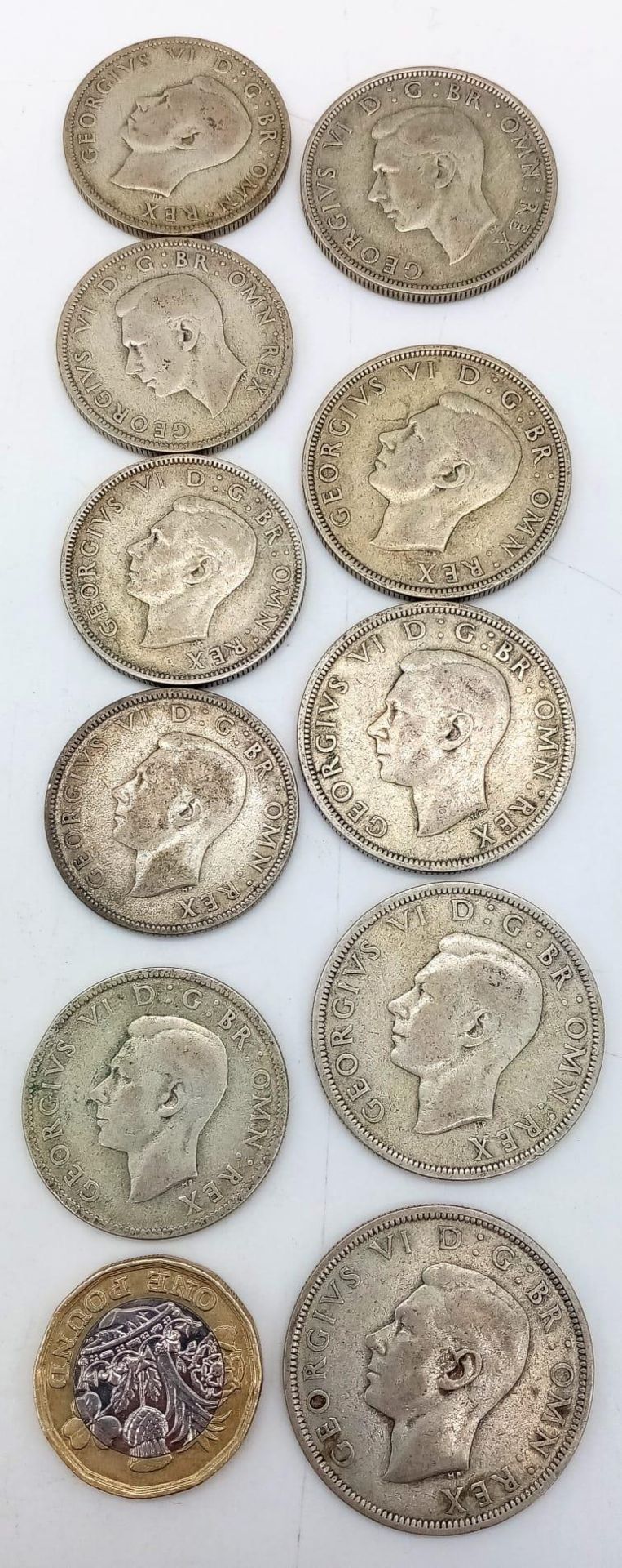 A Parcel of Ten Pre-1947 British Silver Half Crowns and Florins /Two Shillings. All Fine to Very - Bild 3 aus 3