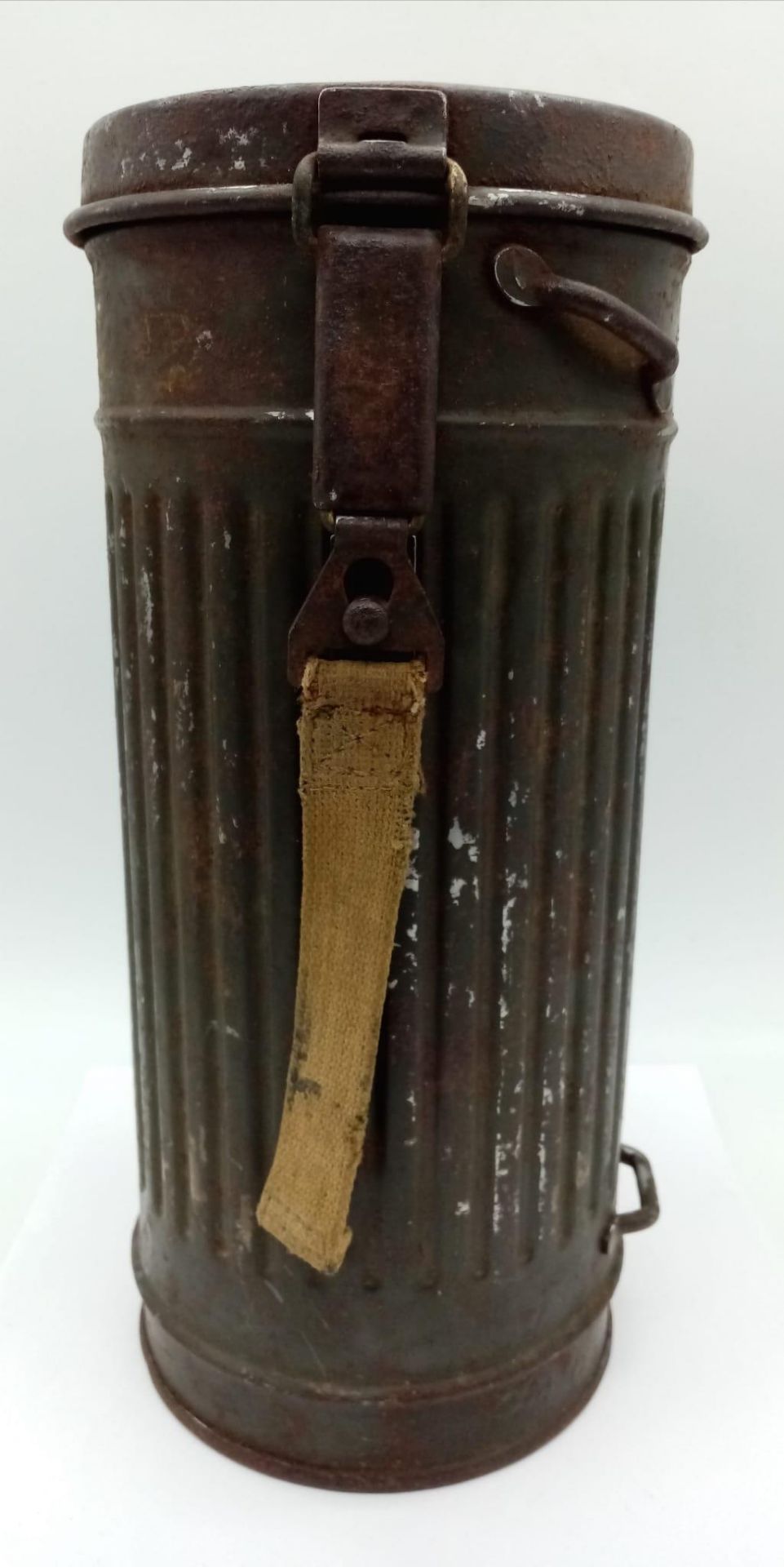 WW2 German Medics Gas Mask Canister with the soldier’s name on the bottom. Medics would often use