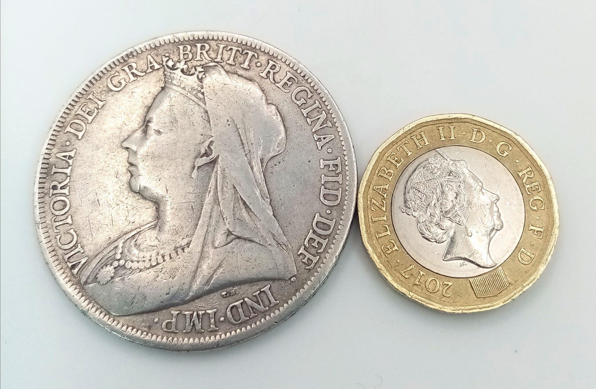 An 1899 Queen Victoria Silver Crown Coin. VF grade but please see photos. - Image 3 of 3