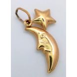 A 9K YELLOW GOLD STAR & MOON CHARM. TOTAL WEIGHT 0.8G