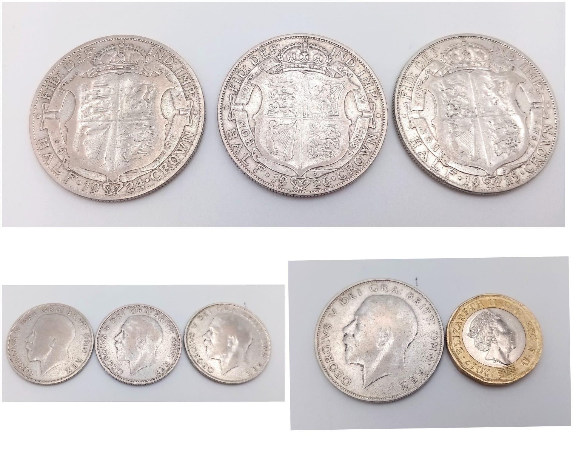 Three George V Silver Half Crowns. 1924,25 and 26. VF grade but please see photos. - Image 3 of 3