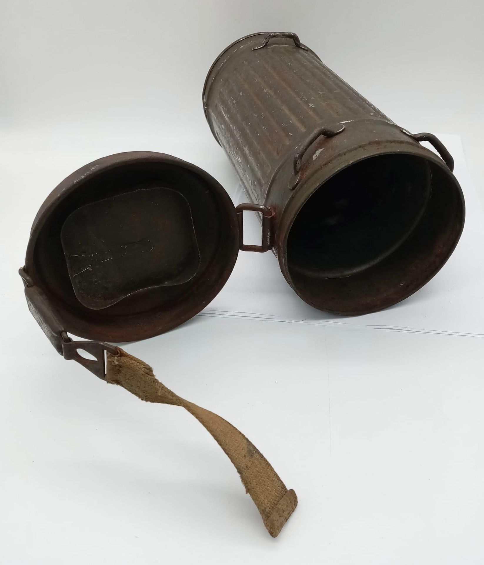 WW2 German Medics Gas Mask Canister with the soldier’s name on the bottom. Medics would often use - Image 5 of 8
