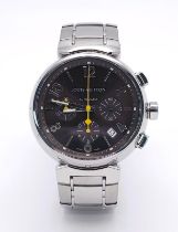 A Louis Vuitton Automatic Gents Chronograph Watch. Stainless steel bracelet and case - 43mm. Dark