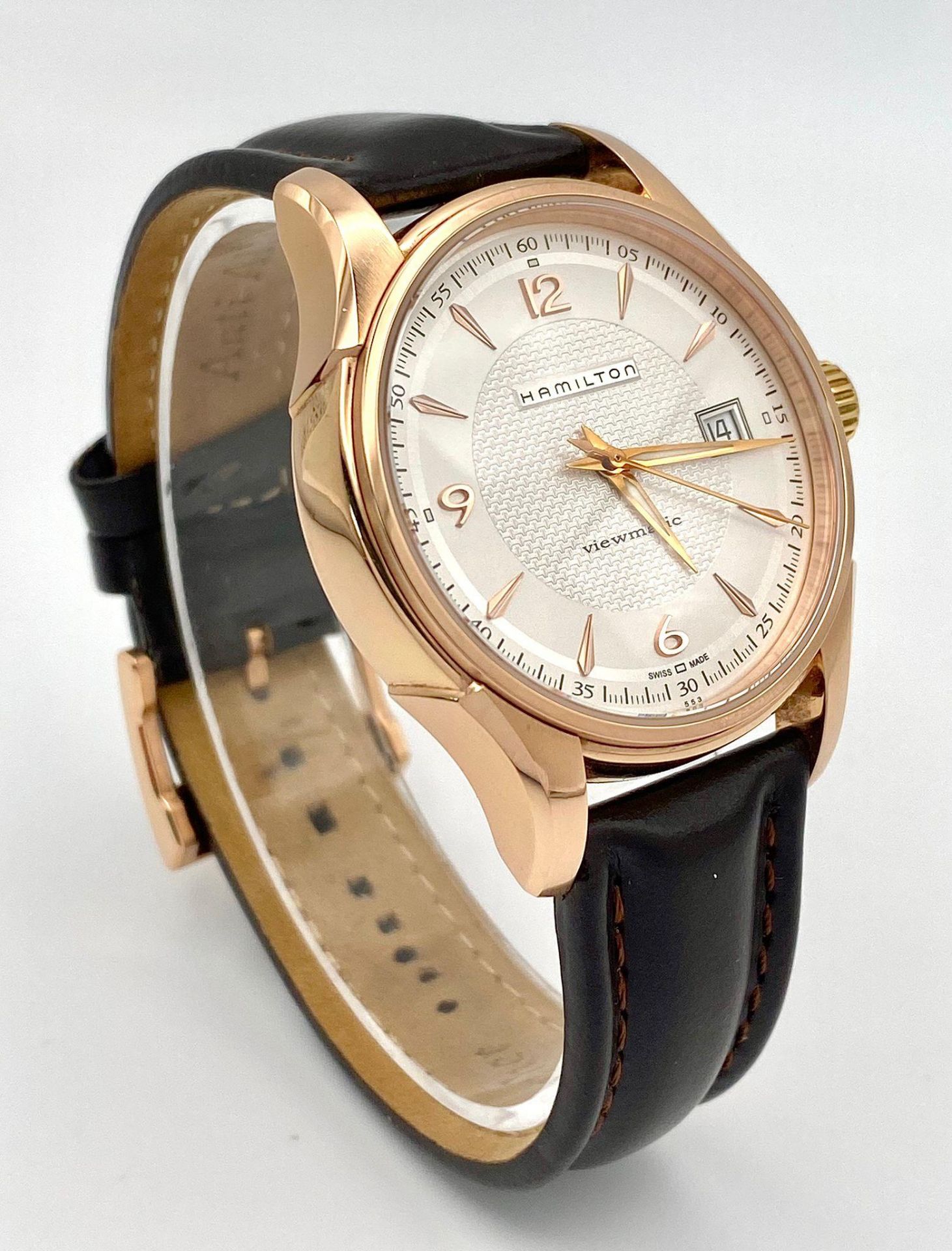 An Excellent Condition Hamilton Viewmatic Jazzmaster Rose Gold Plated Automatic Date Watch Model - Image 3 of 9