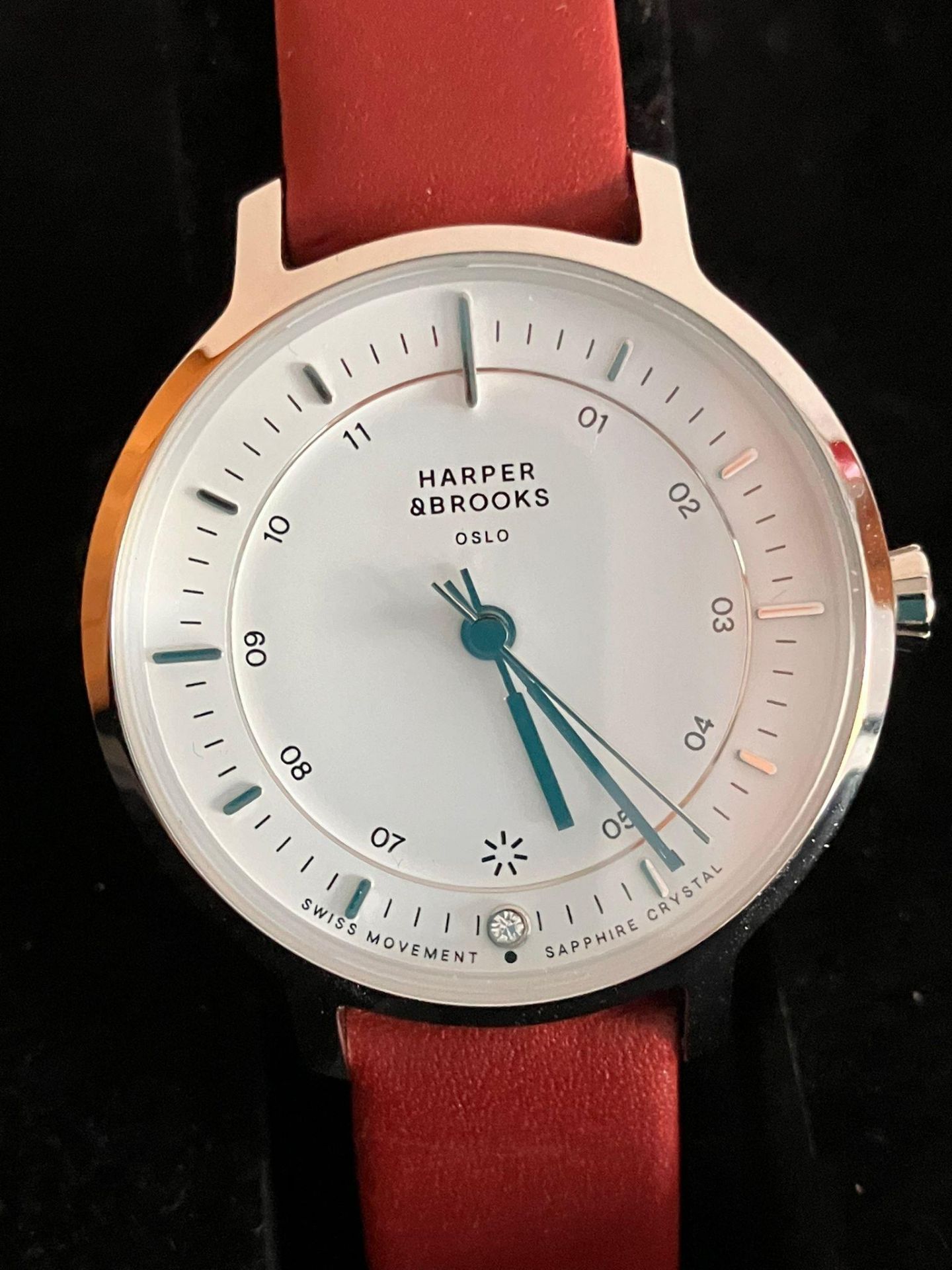 Ladies Harper and Brooks Wristwatch from Oslo Norway.Quartz movement. Leather strap. Complete with - Image 2 of 3