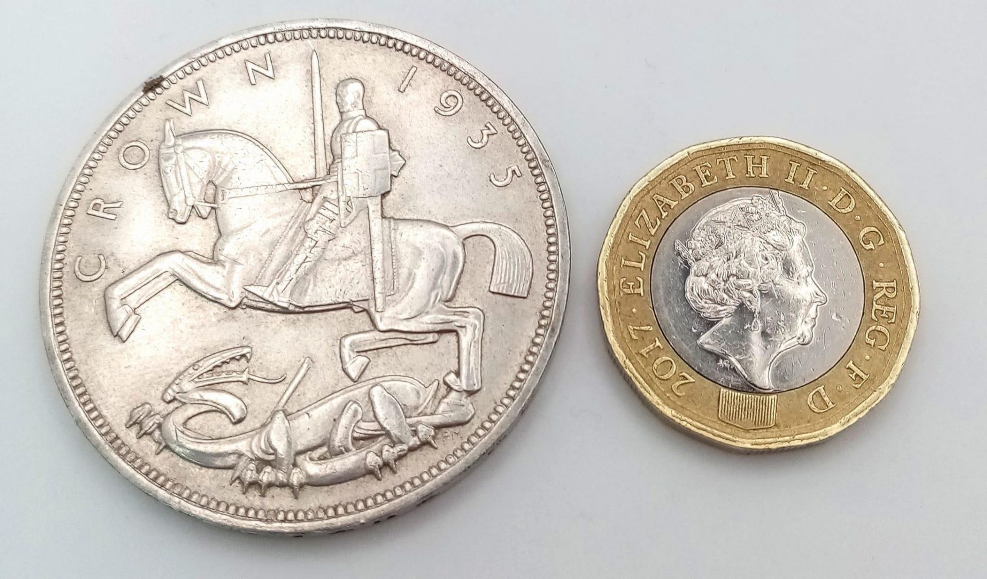 A 1935 George V Silver Rocking Horse Crown Coin. EF grade but please see photos. - Image 3 of 3