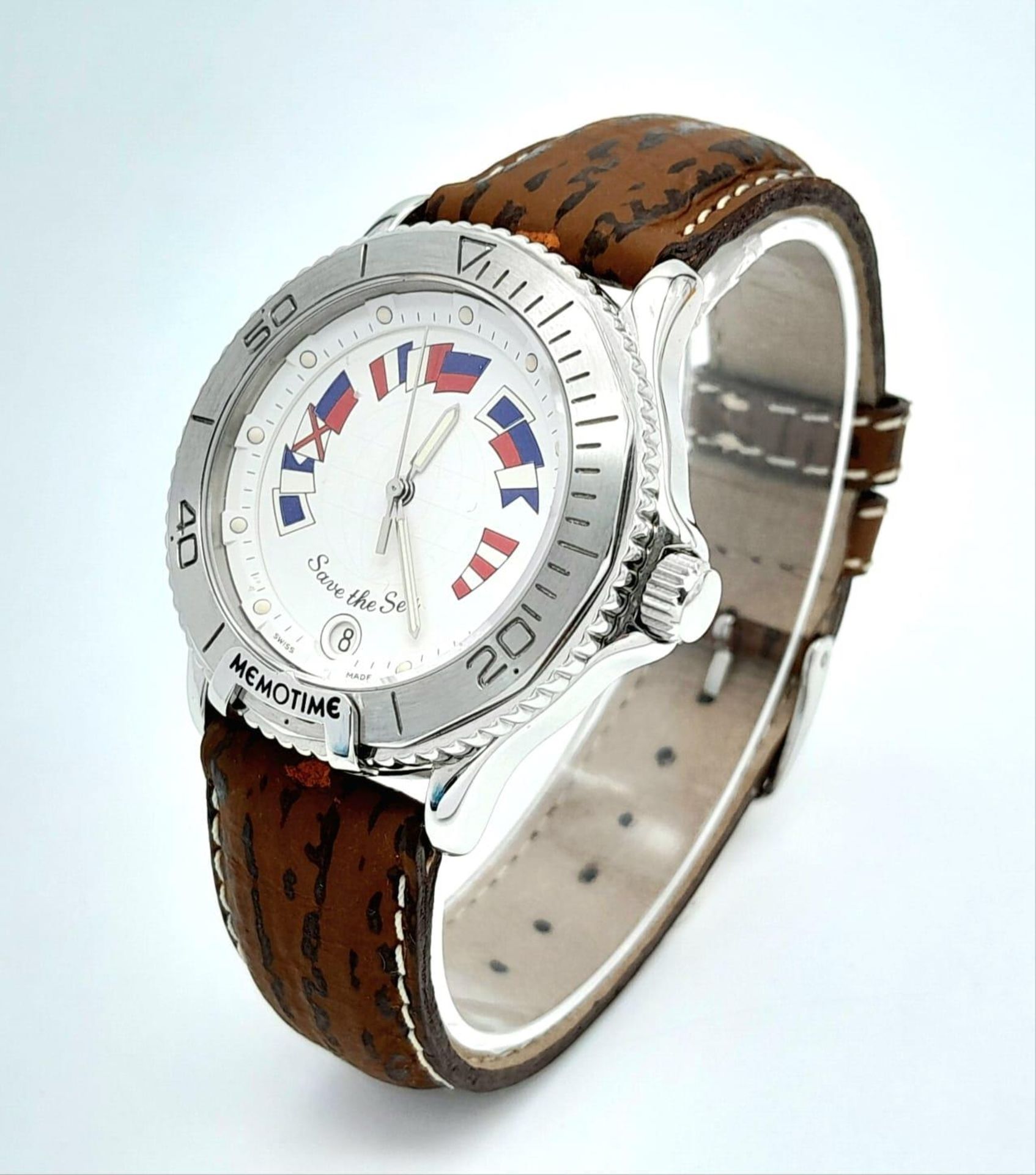 A Corum Memotime - Save the Sea Limited Edition Quartz Unisex Watch. Brown leather strap. - Bild 2 aus 7