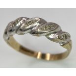 A ( K yellow and white gold twisted ring with diamonds, size: O, weight: 1.8 g.