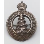 WW1 Canadian Forestry Corps Silver Lapel Badge. The CFC was created to supply the Hugh quantities of