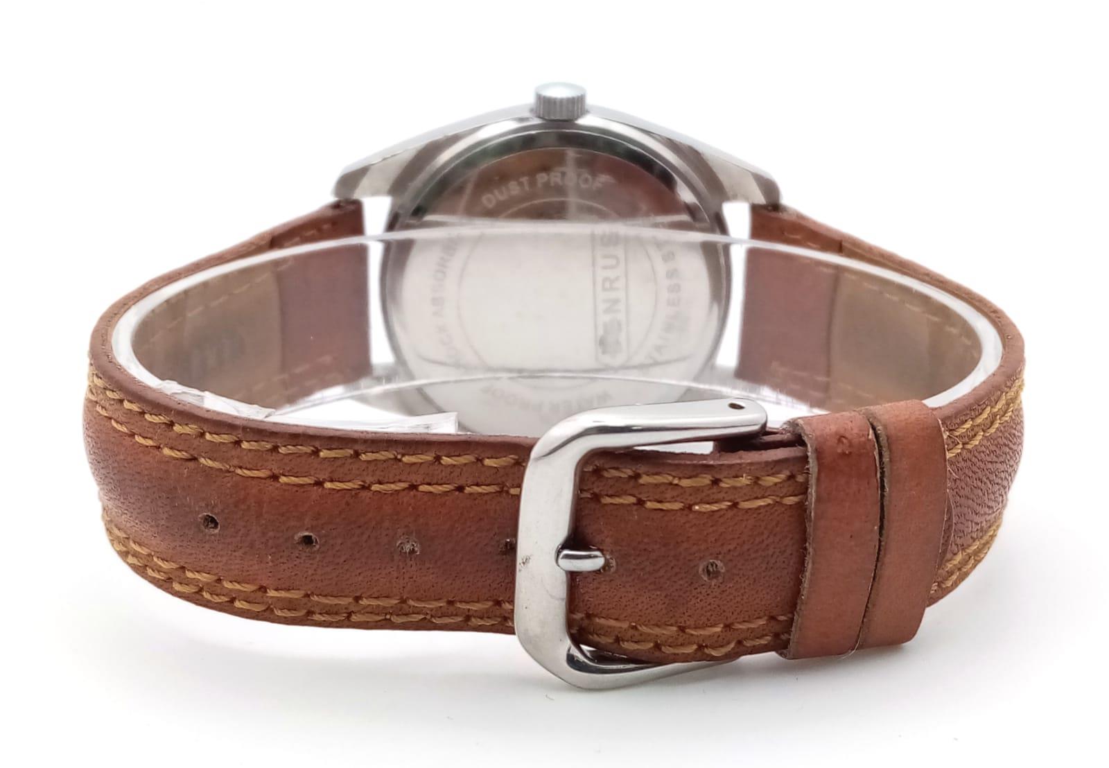 A Vintage Benrus Mechanical Gents Watch. Brown leather strap. Stainless steel case - 36mm. Two - Image 3 of 5