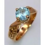 A Vintage 14K Yellow Gold Aquamarine Ring. Size K 1/2. 3.6g total weight.