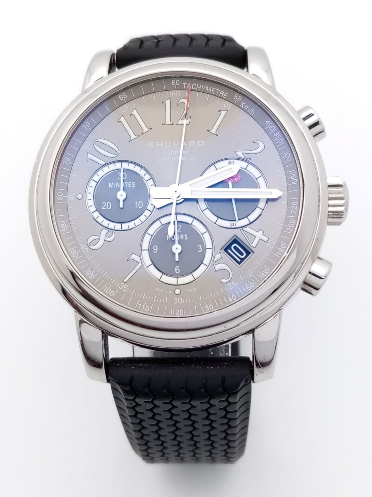 A Chopard Miglia Automatic Chronograph Gents Watch. Black vulcanized rubber strap. Stainless steel - Bild 2 aus 14