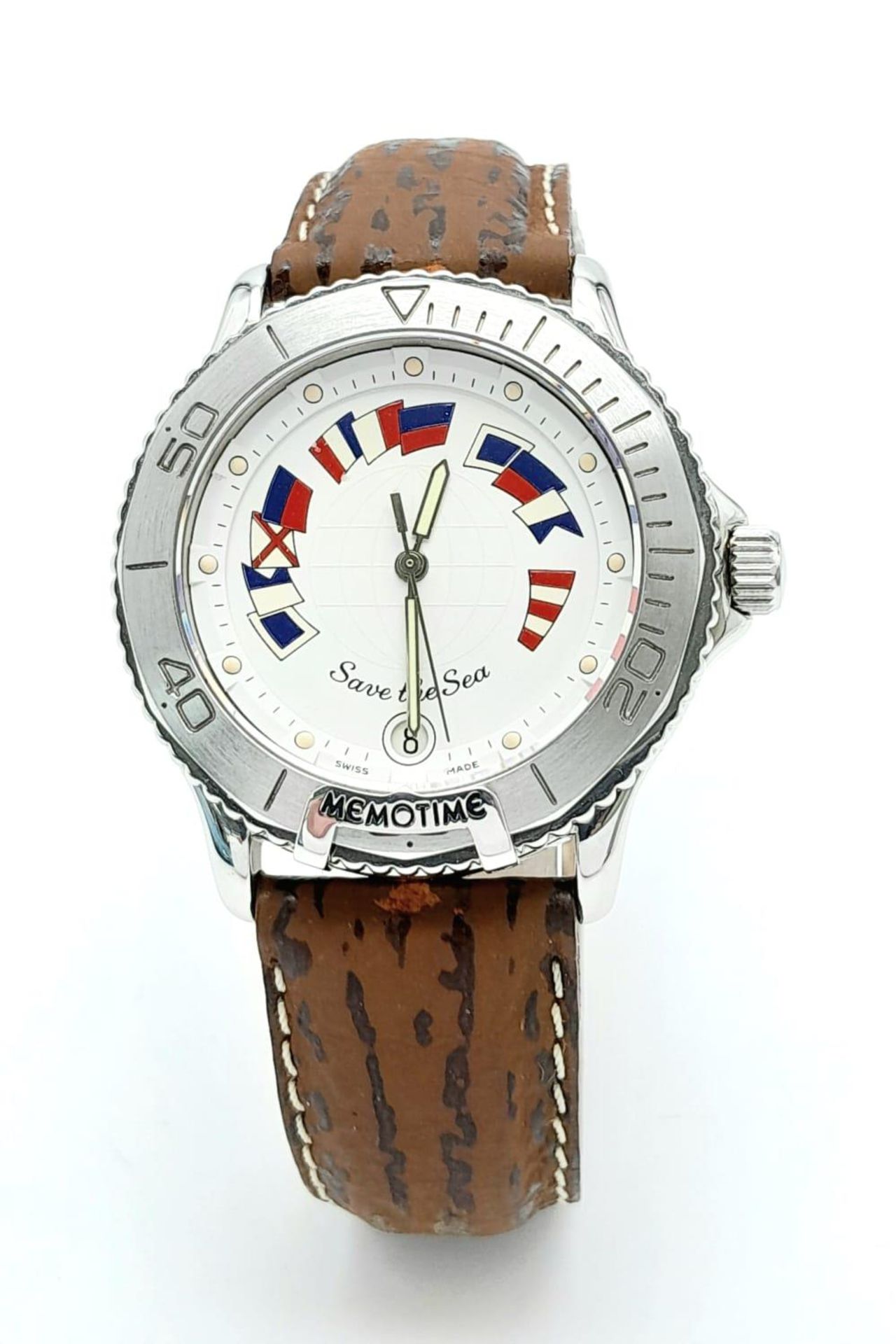 A Corum Memotime - Save the Sea Limited Edition Quartz Unisex Watch. Brown leather strap. - Bild 3 aus 7