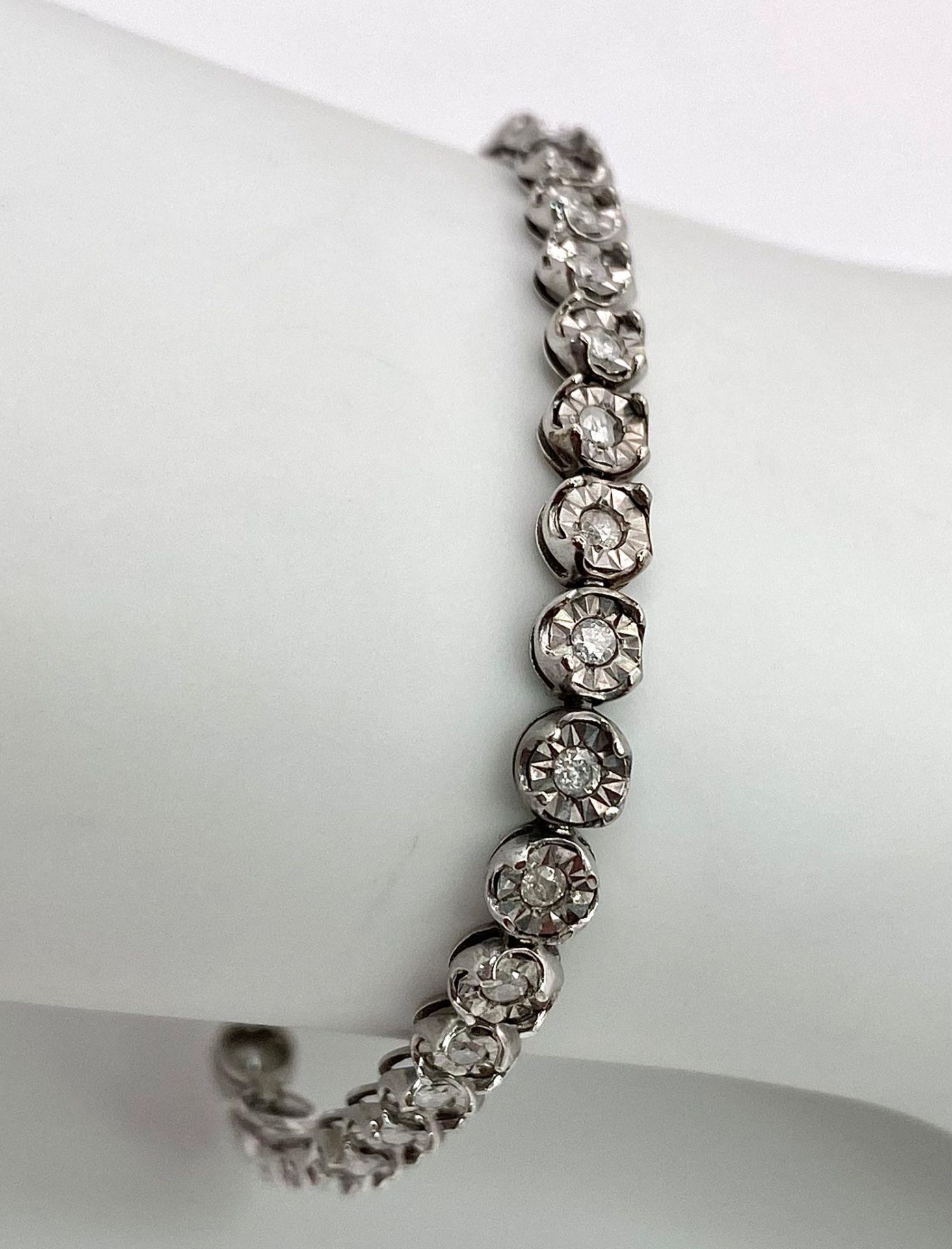 A White Gold Diamond Necklace and Tennis Bracelet. Necklace - 10k white gold with slightly graduated - Image 4 of 12