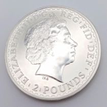 A BRITANNIA 2002 TWO POUND COIN ONE OUNCE OF FINE SILVER 32.3G SC 4136