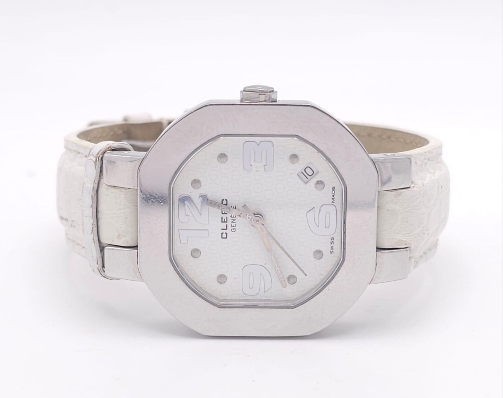A Clerc C-One Designer Swiss Quartz Gents Watch. White leather strap. Stainless steel case - 36mm. - Image 2 of 10