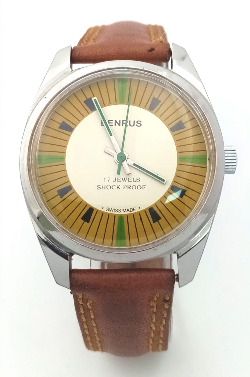 A Vintage Benrus Mechanical Gents Watch. Brown leather strap. Stainless steel case - 36mm. Two - Image 2 of 5