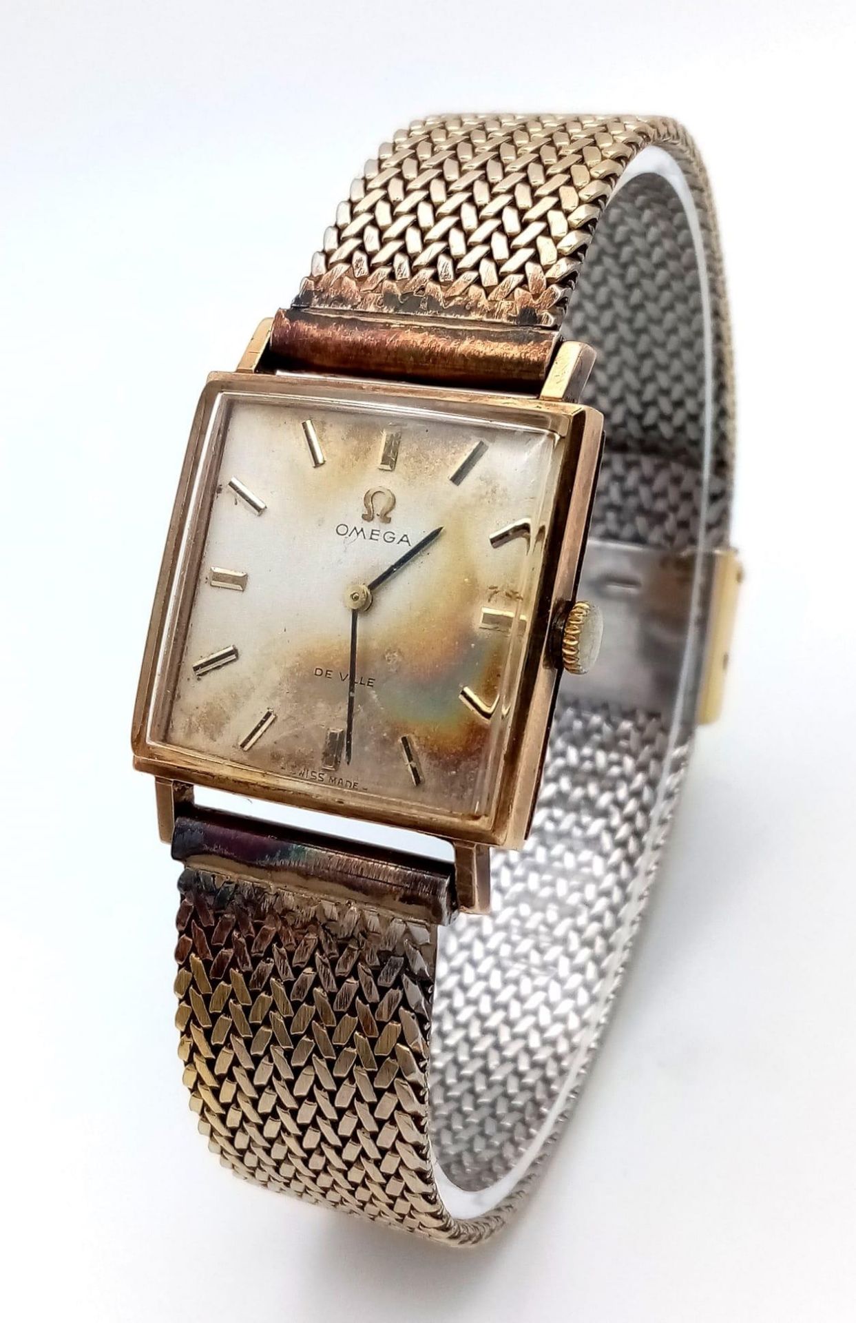 A Vintage Omega 9K Gold Cased Gents De Ville Watch. 620 calibre. Gilded stainless steel bracelet. 9K