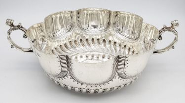 A BEAUTIFULLY ORNATE HAND ENGRAVED SOLID SILVER PUNCH BOWL MADE BY LAMBERT OF COVENTRY STREET ,