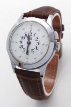 A Vintage Arsa Mechanical Gents Watch. Brown leather strap. Stainless steel case - 33mm. White dial.