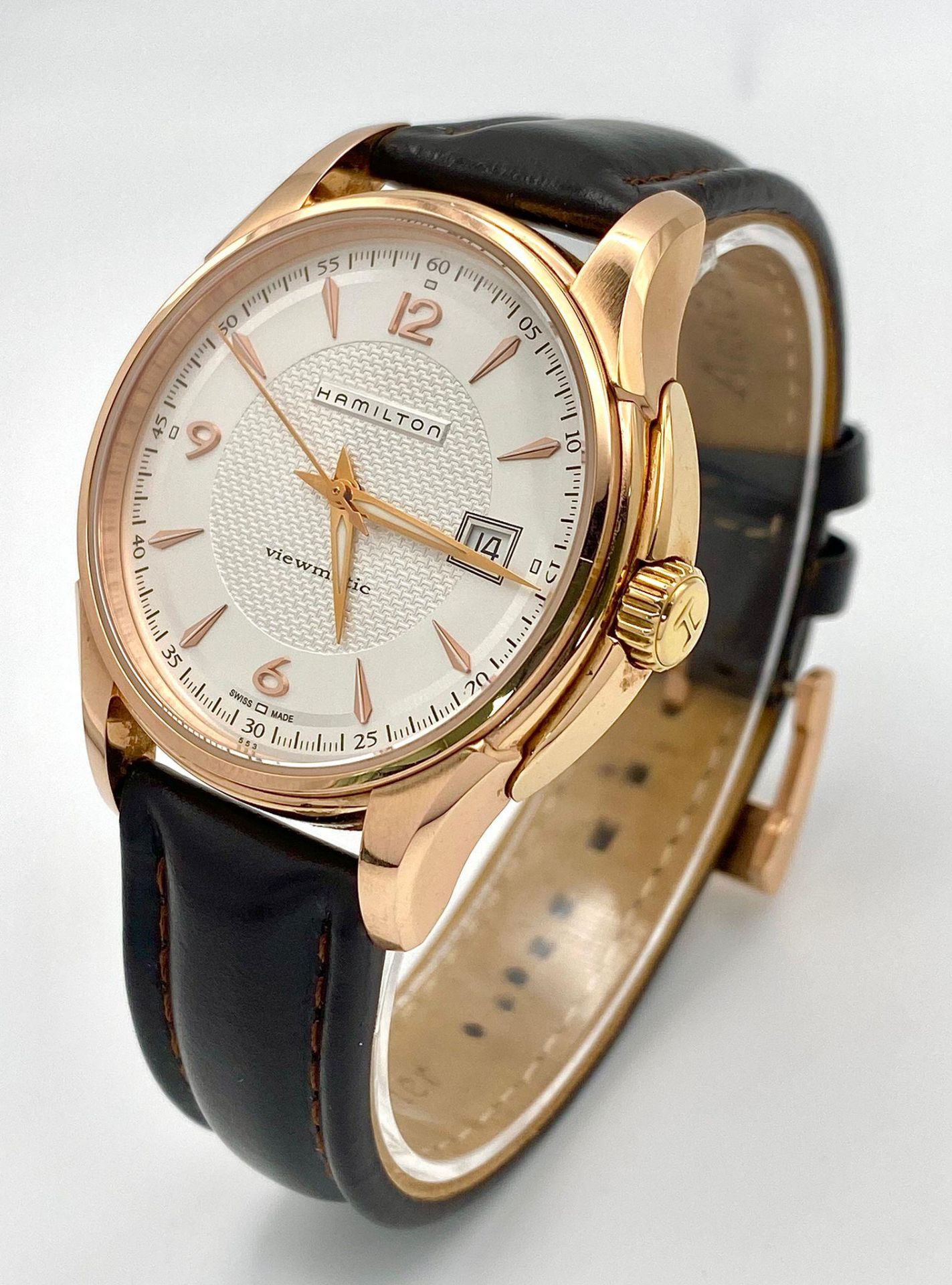 An Excellent Condition Hamilton Viewmatic Jazzmaster Rose Gold Plated Automatic Date Watch Model