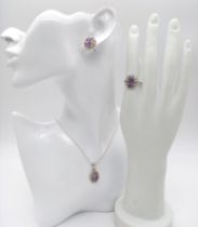 An Amethyst & Moonstone 925 Silver Jewellery set - comprising of a necklace and pendant - 42cm,