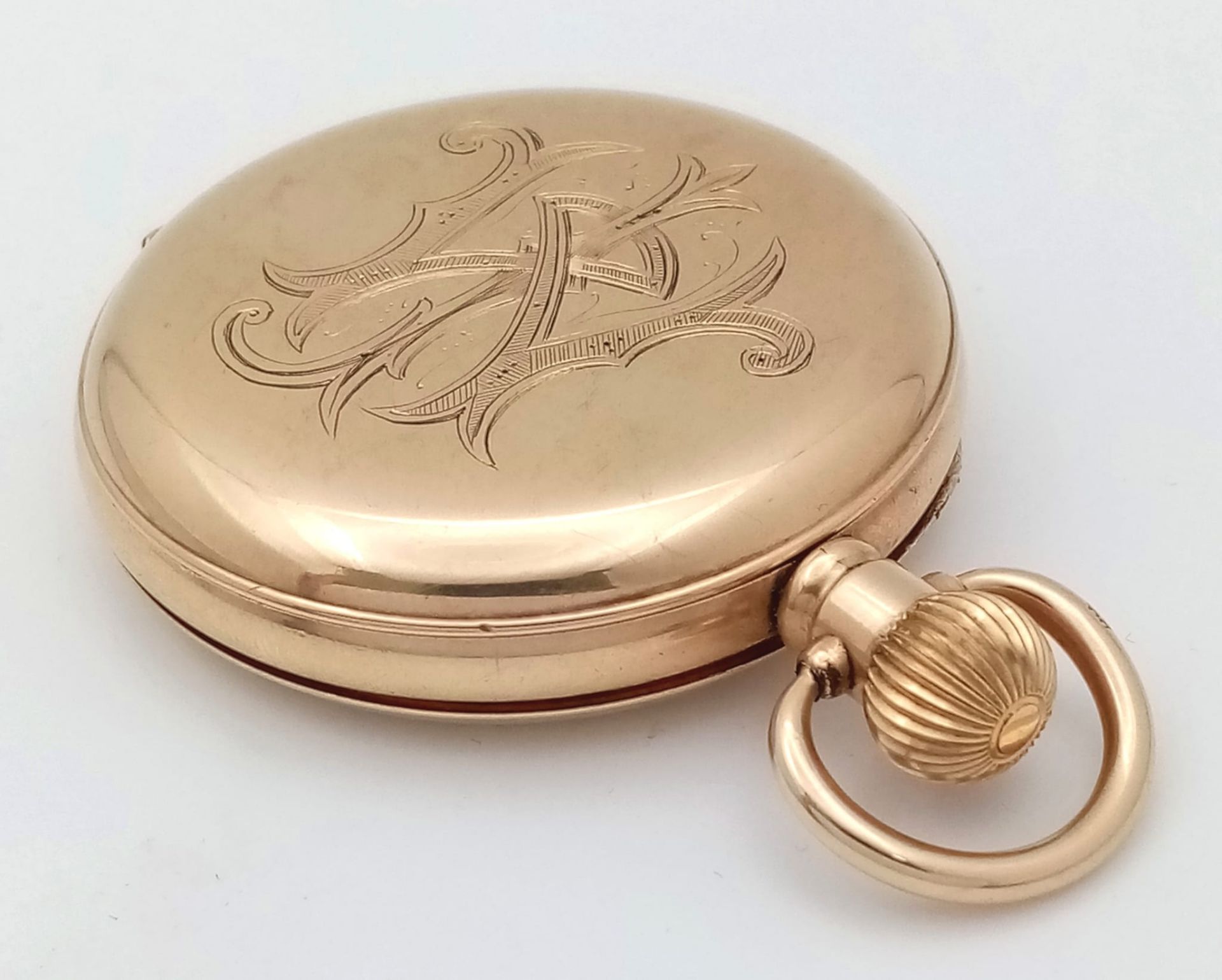 An Antique 10K Gold-Plated Cased Waltham Traveler Full Hunter Pocket Watch. Dennison case. Top winde - Image 7 of 12