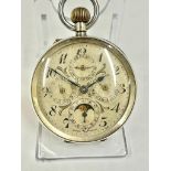 Antique silver gents moonphase calendar pocket watch, working