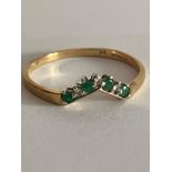 Vintage 9 carat GOLD, DIAMOND and EMERALD WISHBONE RING. Full UK hallmark. Complete with ring box.