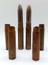 A Parcel of Six WW2 1942 & 1945 20mm Cannon Rounds. Two Complete and Four Shell Cases Only.