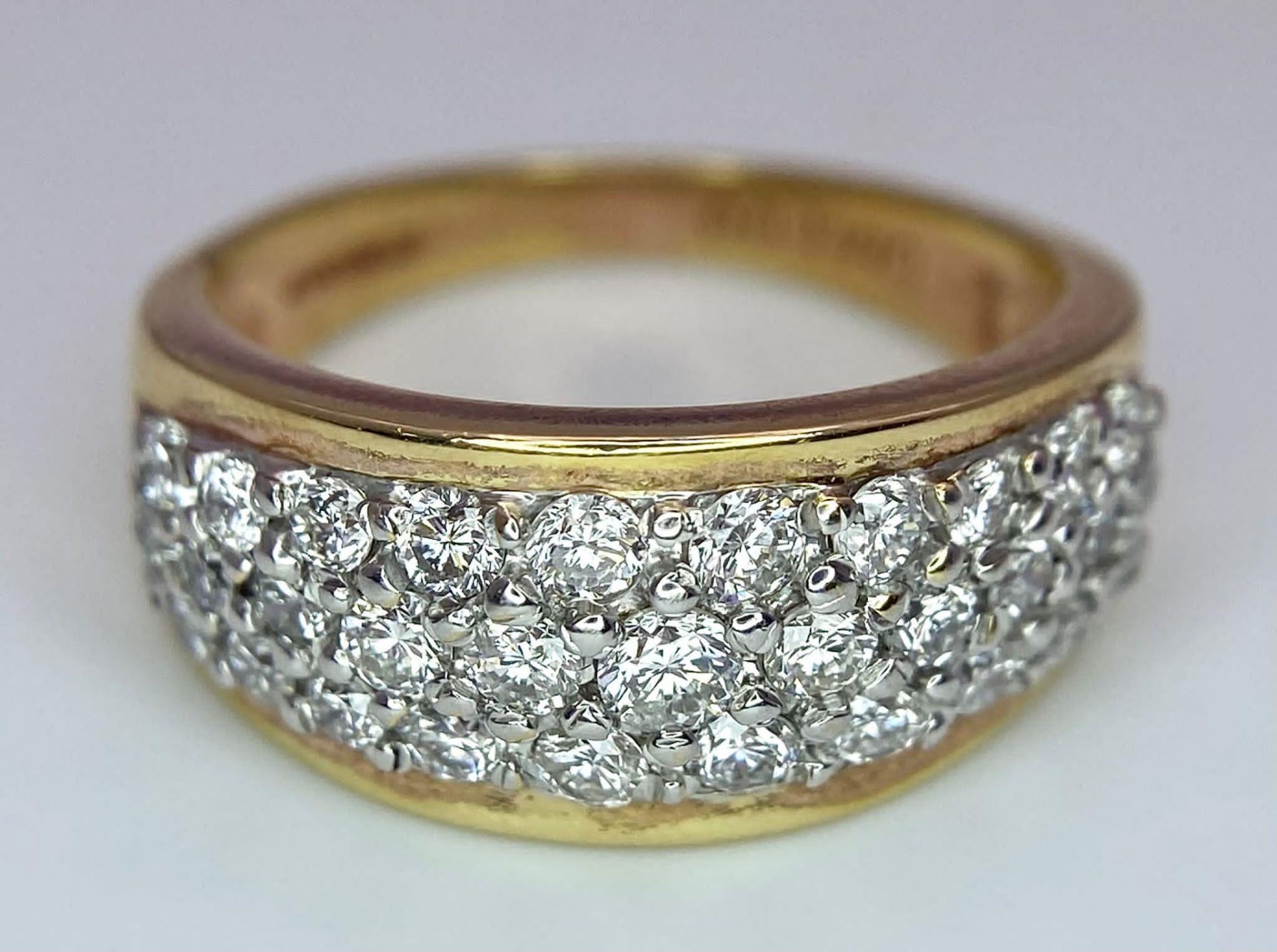 An 18K Yellow Gold Three-Row Cluster Ring. 1ctw. Size M. 5.5g total weight. - Image 6 of 15