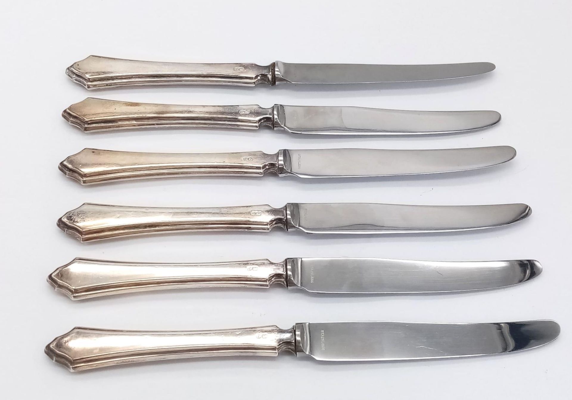 A collection of 6 vintage sterling silver handled Mappin&Web tea knives. Full hallmarks Sheffield, - Image 3 of 6