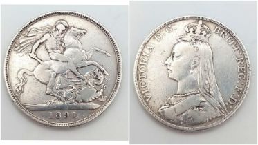 An 1891 Queen Victoria Silver Crown. VF grade but please see photos.