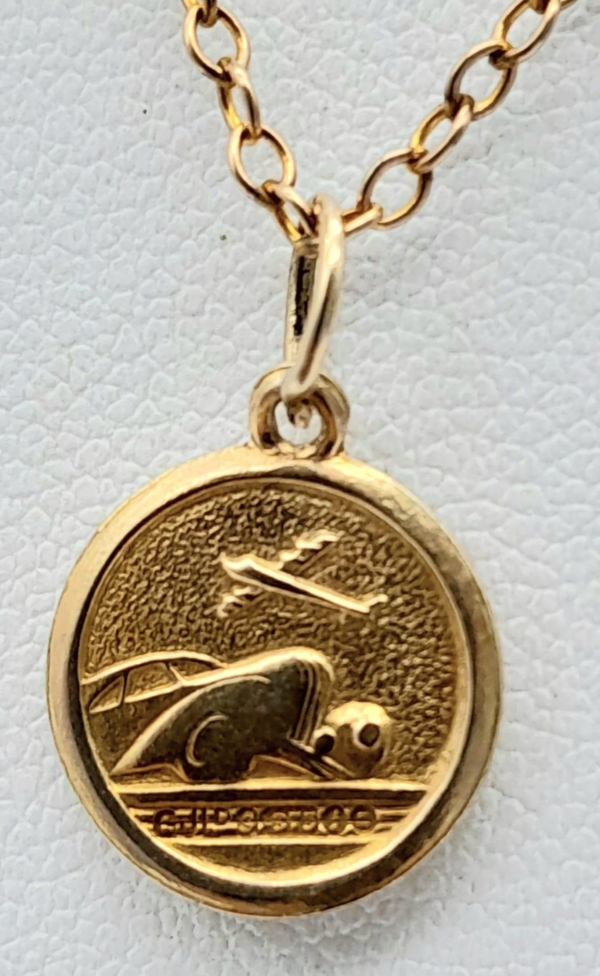 A Very Rare, Vintage, 9 Carat Yellow Gold Georg Jensen Denmark St. Christopher Pendant Necklace.