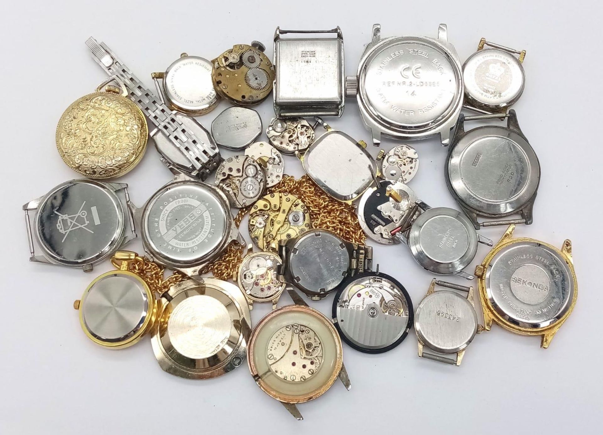 18 Watch Cases with Movements PLUS Nine Loose Watch Movements. Great for spare parts. - Image 2 of 3