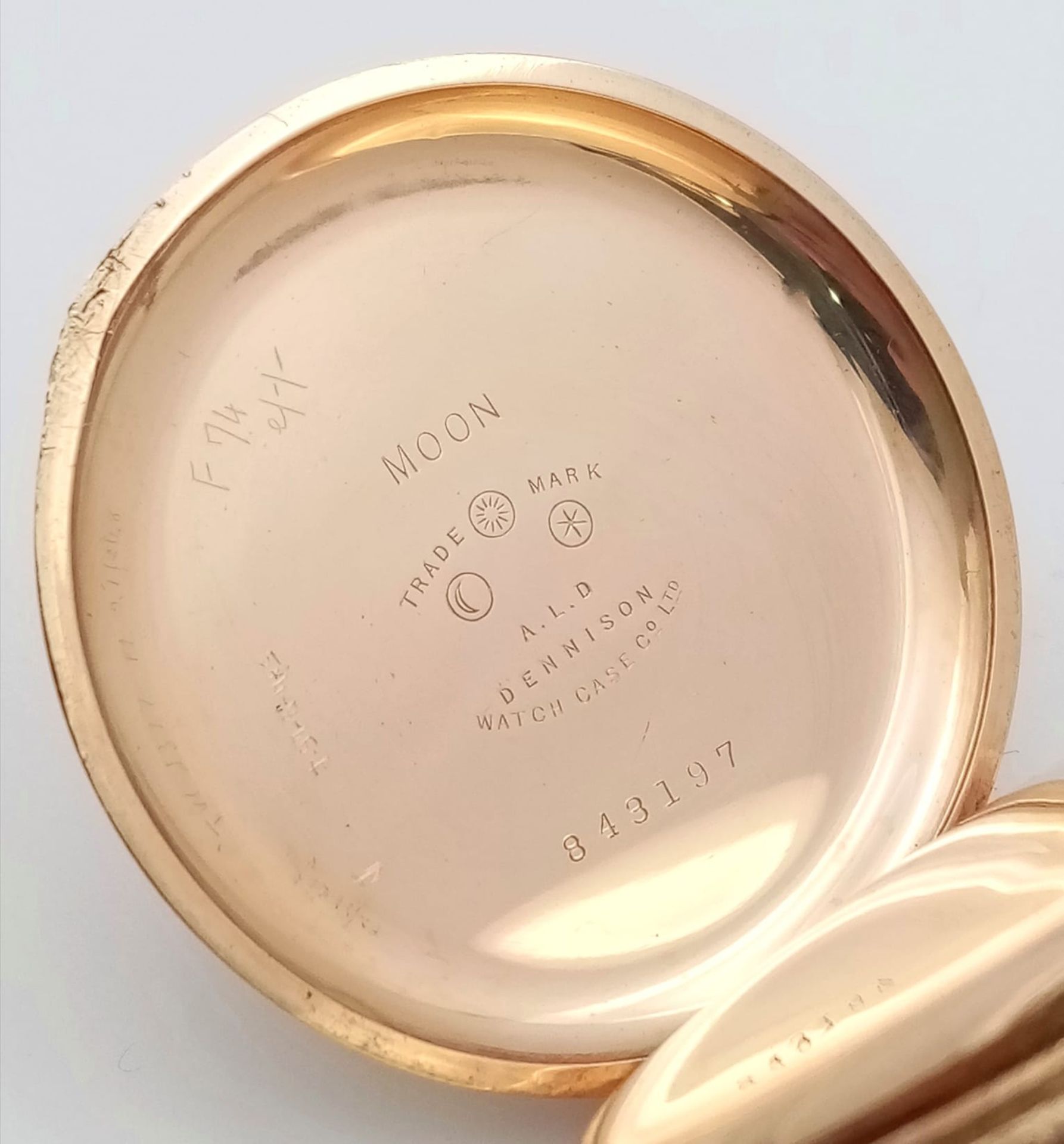 An Antique 10K Gold-Plated Cased Waltham Traveler Full Hunter Pocket Watch. Dennison case. Top winde - Image 8 of 12